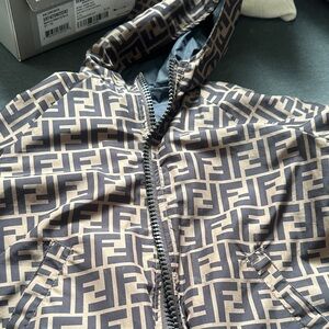 Fendi Tan and Black Logo Jacket